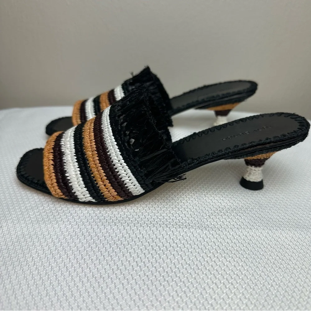 Tory Burch Eleanor Square Tie Braided Raffia Kitten Heel Sandal Sz 7